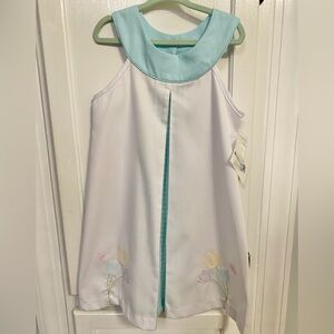 White Dress with Pastel Tulip Embroidery